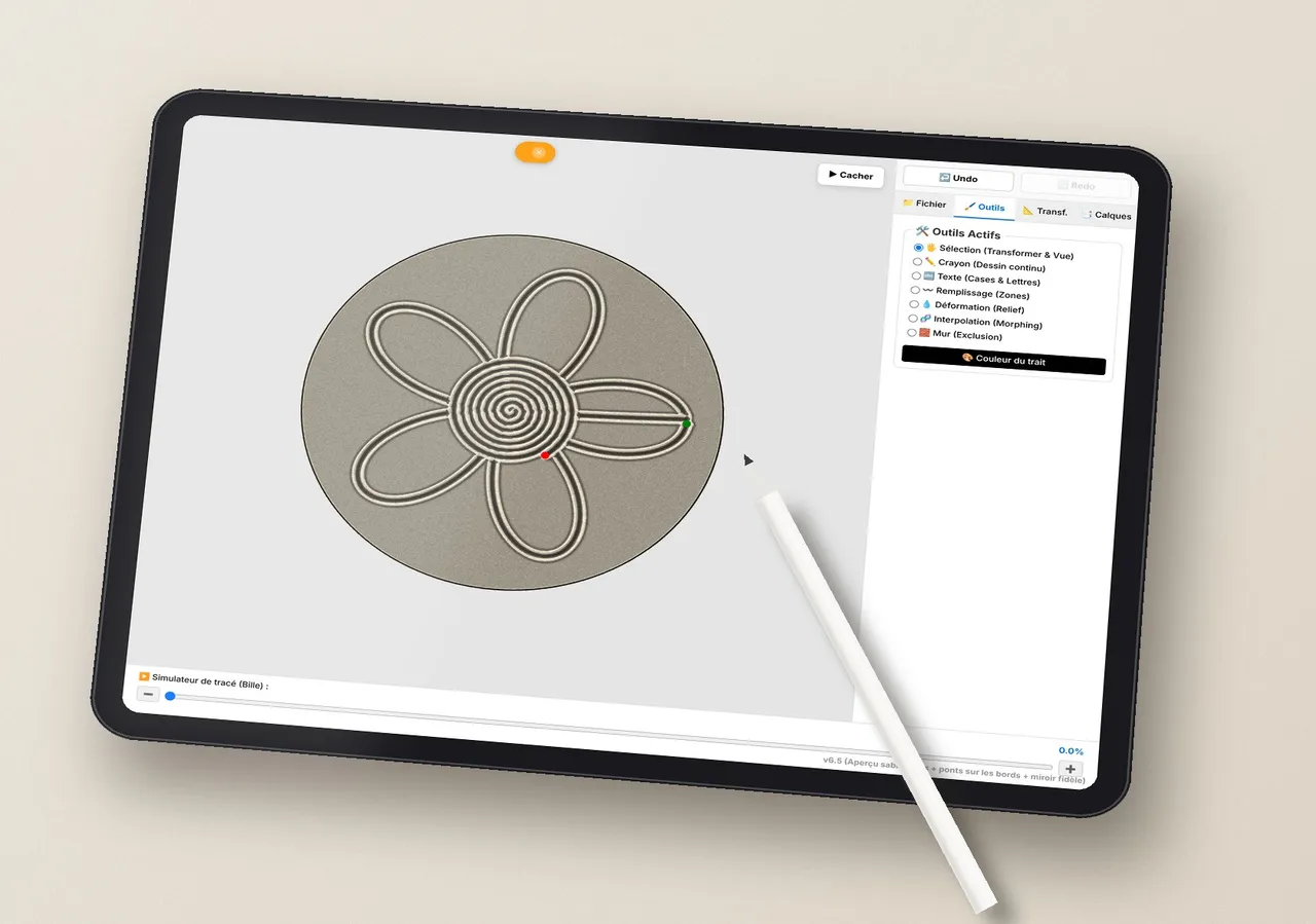 L’éditeur de tracés Sunae sur une tablette, avec un stylet