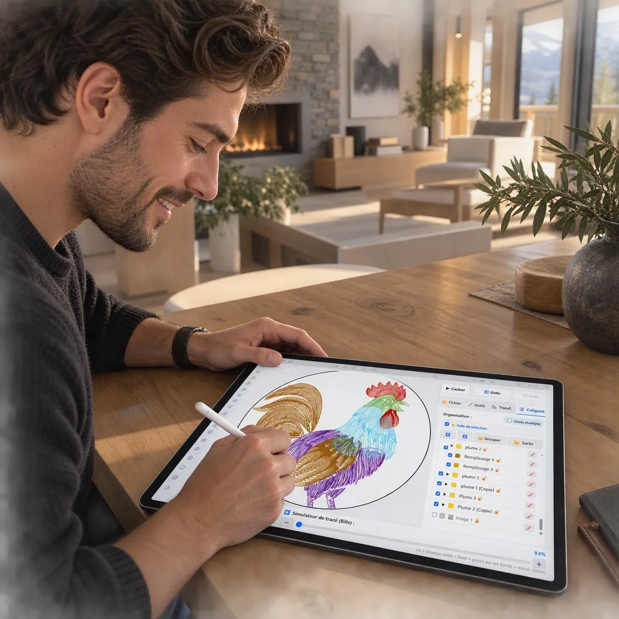 L’éditeur de tracés Sunae sur une tablette, avec un stylet